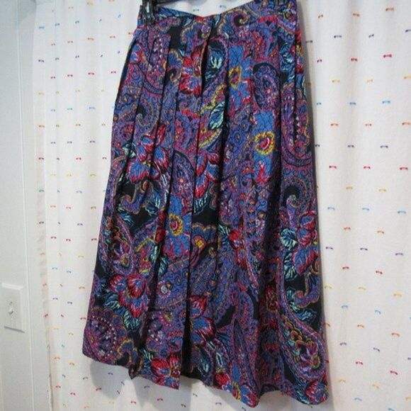 VTG Multicolor Lap Skirt Midi Size 9/10 High Waist Greenwich Square Retro Bright - Picture 10 of 16